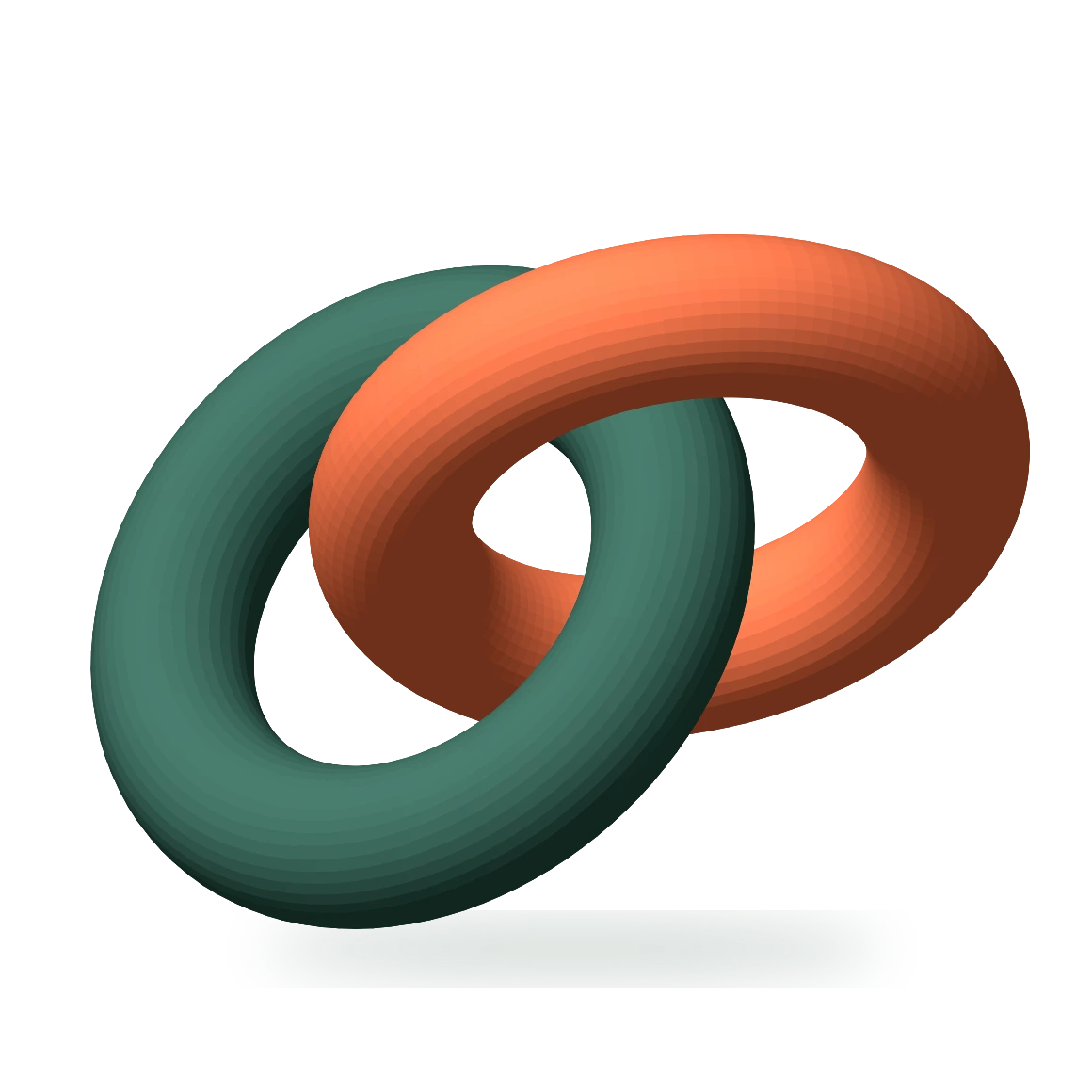 Two linked rings in forest green and burnt orange